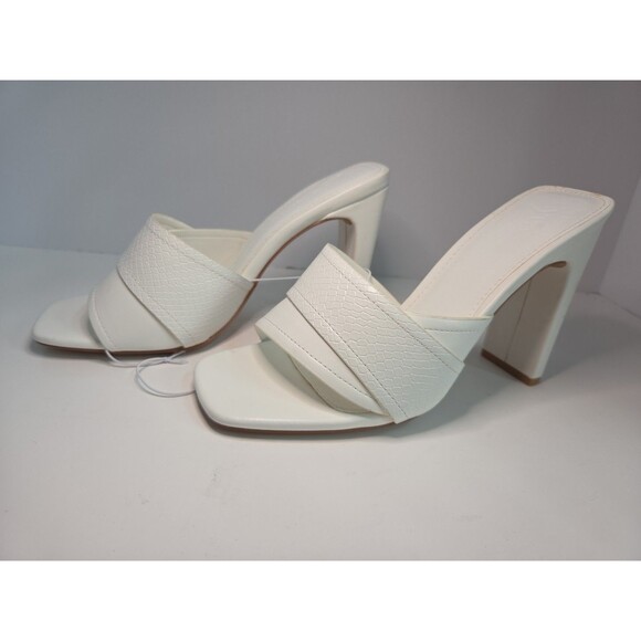 YVO People Open Toe White High heeled Slip On sandal Snakeskin Embossed Sz 8 W - Picture 4 of 9